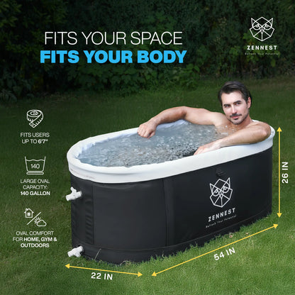 Zennest Pro Oval 140-Gallon Cold Plunge — Patented Air-Cavity, Chiller-Ready
