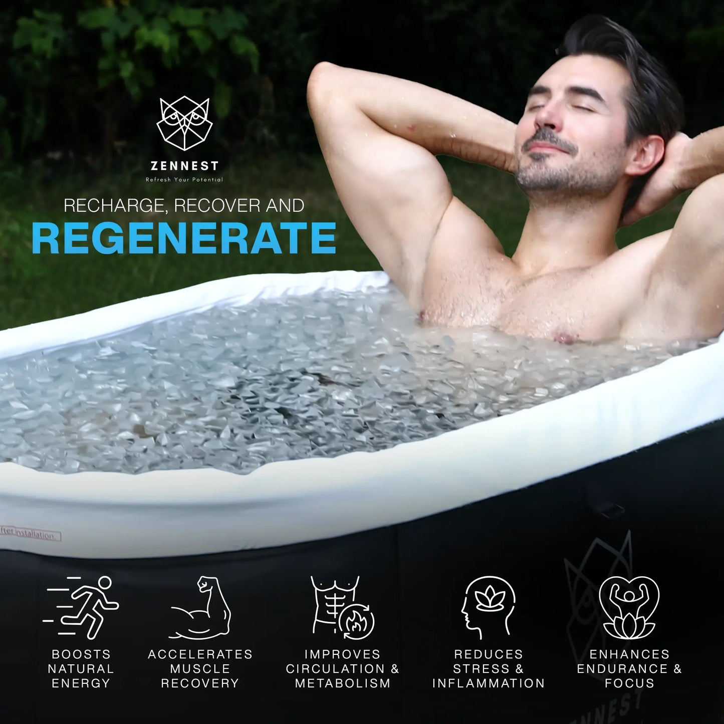 Zennest Pro Oval 140-Gallon Cold Plunge — Patented Air-Cavity, Chiller-Ready