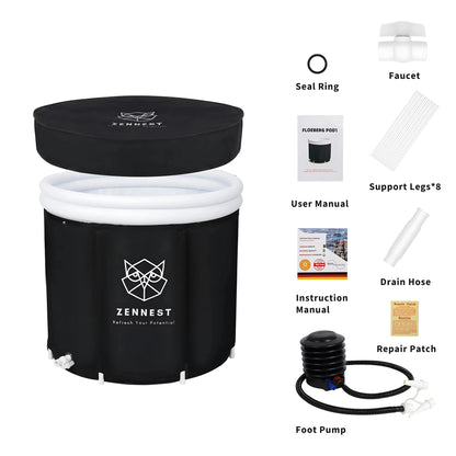 Zennest Pro Cylinder 90-Gallon Cold Plunge — Patented Air-Cavity, Removable Liner