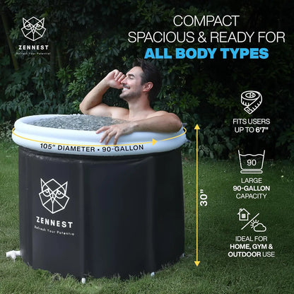 Zennest Pro Cylinder 90-Gallon Cold Plunge — Patented Air-Cavity, Removable Liner