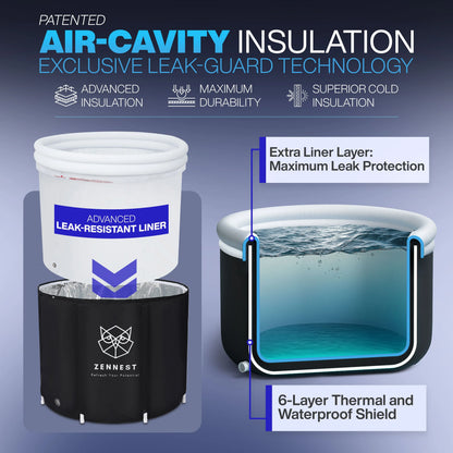 Zennest Pro Cylinder 90-Gallon Cold Plunge — Patented Air-Cavity, Removable Liner