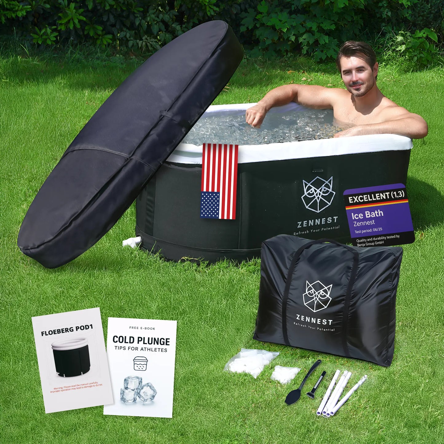 Zennest Pro Oval 140-Gallon Cold Plunge — Patented Air-Cavity, Chiller-Ready