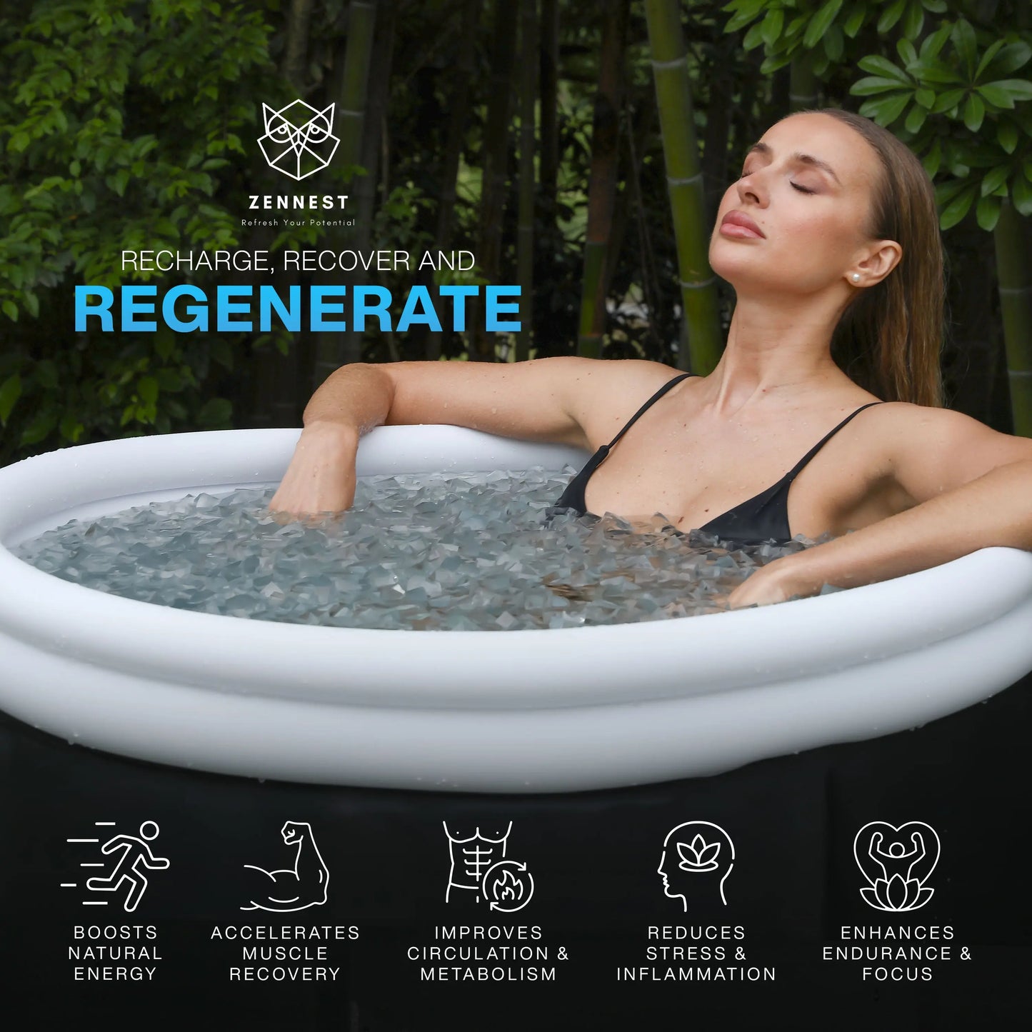 Zennest Pro Cylinder 90-Gallon Cold Plunge — Patented Air-Cavity, Removable Liner